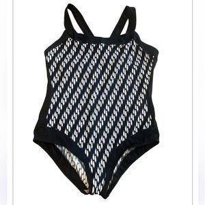 Sportrax 2X New Navy & White One Piece Geometric Pattern Swimsuit